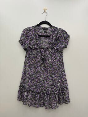 Confess Y2K Purple Floral Mini Dress S Ruffle Lizzie McGuire Fairy Grunge